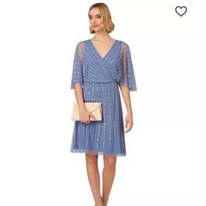 NWT! Adrianna Papell Bead Embellished Flutter-Sleeve A-Line Dress. Sz 8